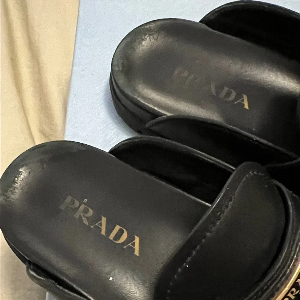 Prada Black Leather calzature donna vit sport Mules loafers 38.5 - Picture 5 of 9